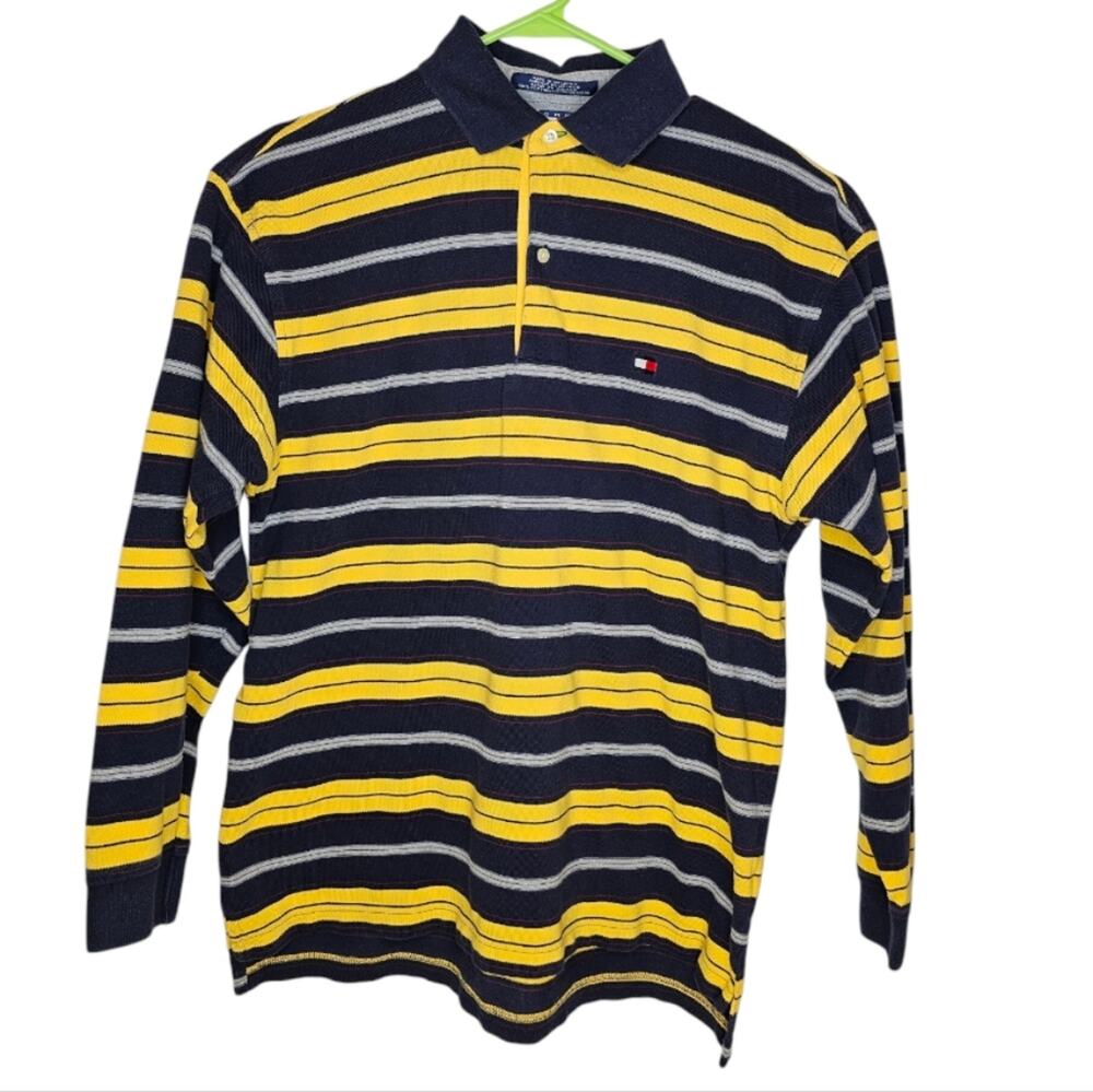 Tommy Hilfiger Striped Long Sleeve Collared Rugby Y2K Polo Shirt